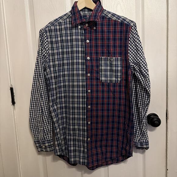 Vineyard Vines Men’s Patchwork Plaid Button Down Size M Slim Fit Tucker - Picture 2 of 5